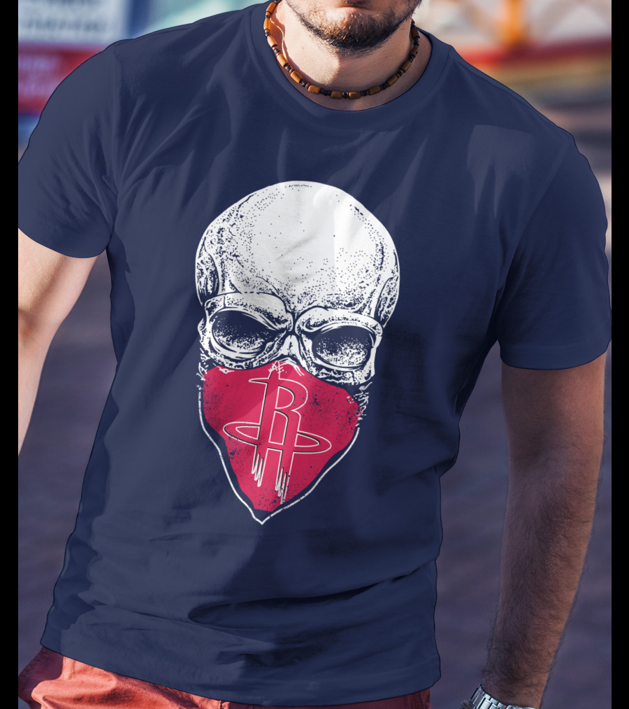 Houston Rockets Skull Logo Face Mask T-Shirt