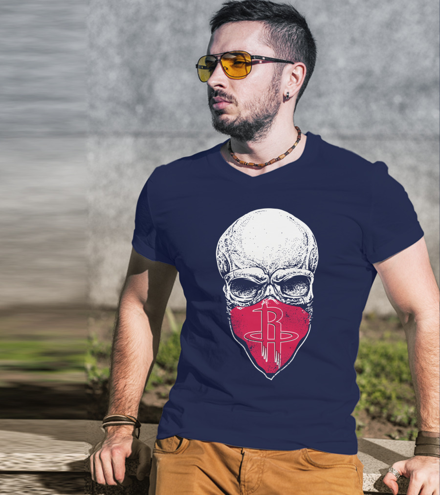 Houston Rockets Skull Logo Face Mask T-Shirt