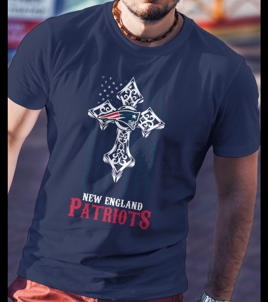 New England Patriots American Flag Cross T-Shirt