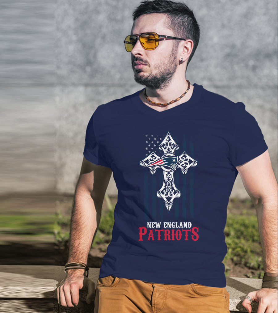 New England Patriots American Flag Cross T-Shirt