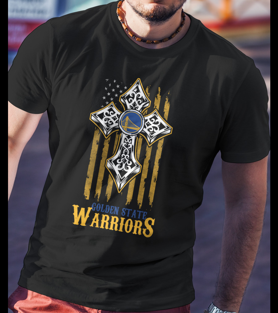 Golden State Warriors Cross With American Flag T-Shirt