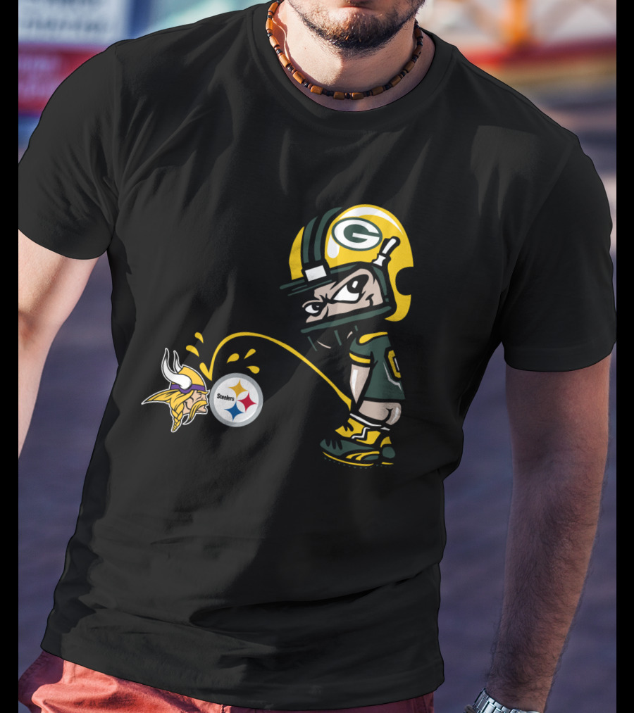 Green Bay Packers Rivalry Humor With Vikings And Steelers Logos T-Shirt