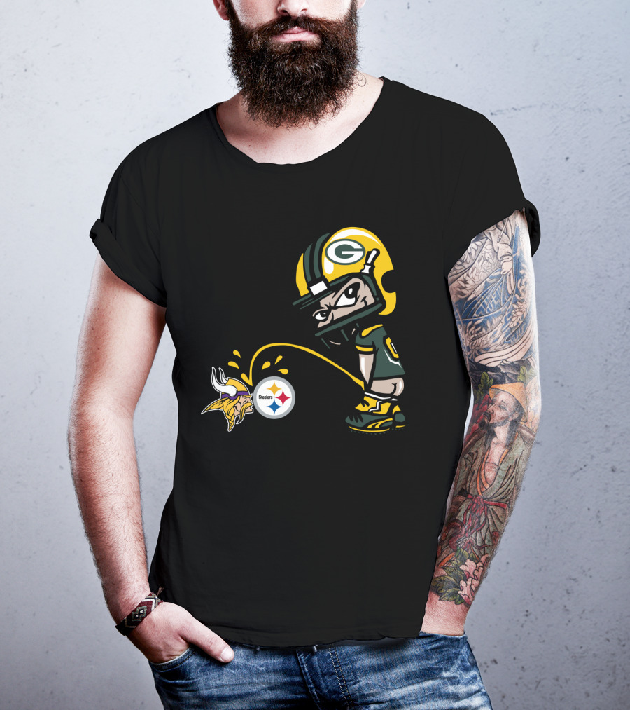 Green Bay Packers Rivalry Humor With Vikings And Steelers Logos T-Shirt