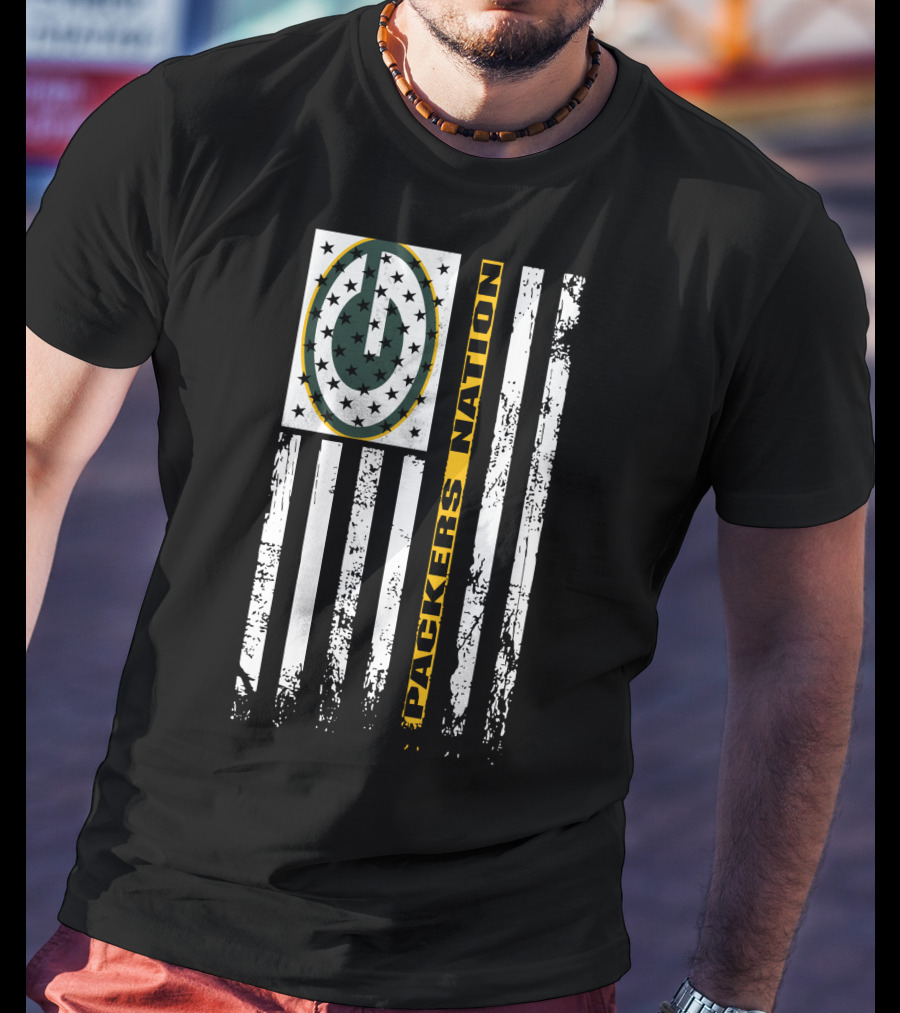 Green Bay Packers Nation Flag Distressed Style T-Shirt