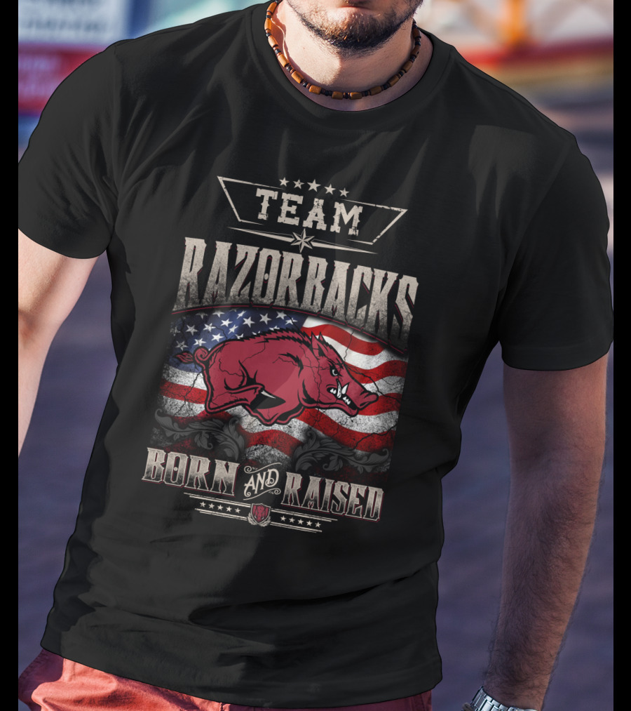 Team Razorbacks Born And Raised American Flag T-Shirt