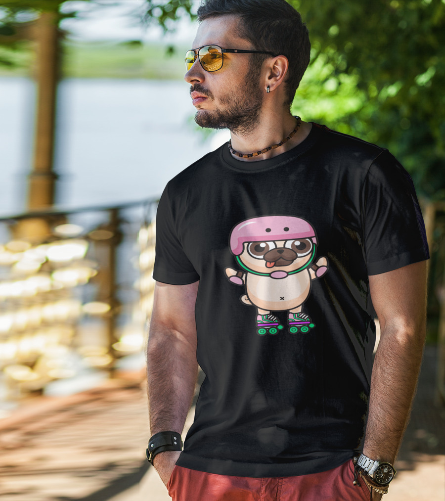 Animal Cute Pug Skating Helmet Rollerblades 346817 T-Shirt