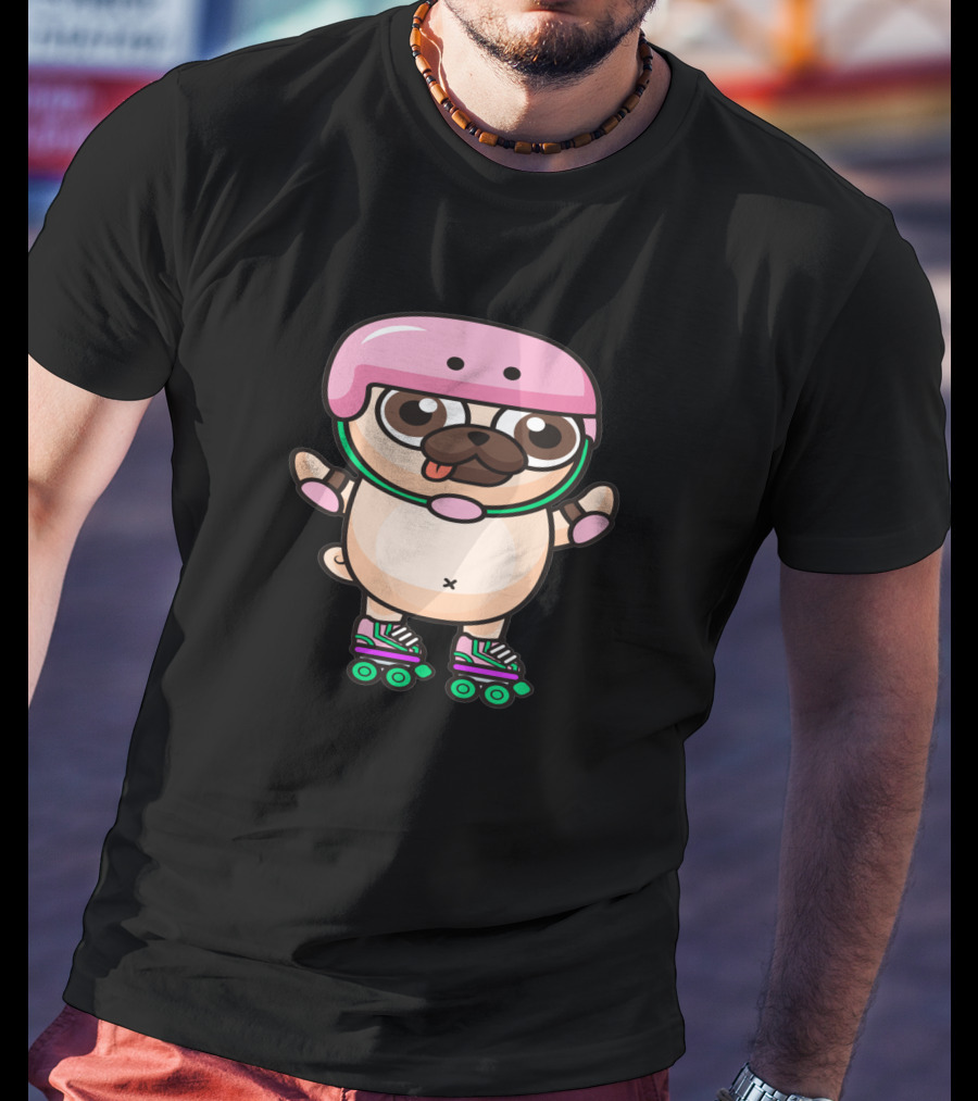 Animal Cute Pug Skating Helmet Rollerblades 346817 T-Shirt