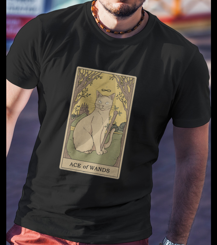 Ace Of Wands Tarot Cat With Infinity Symbol And Castle T-Shirt