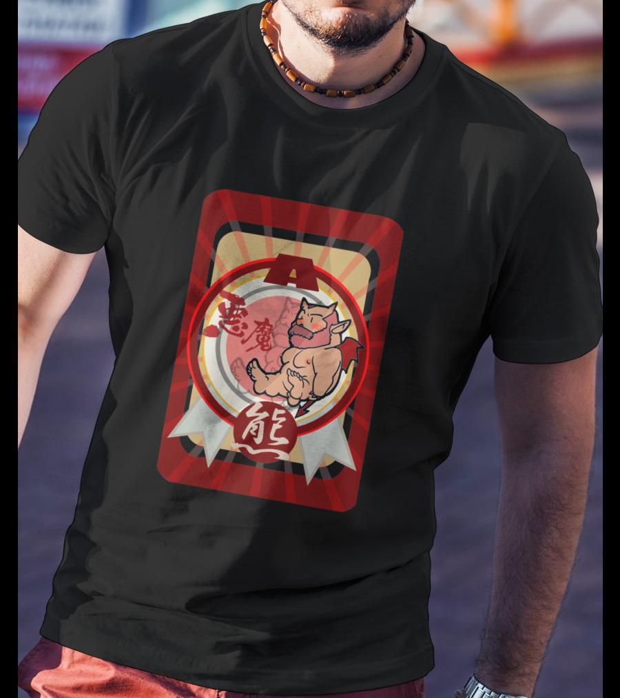Akuma Devil Bear 7911 With Red Demon Icon And Kanji Symbols T-Shirt