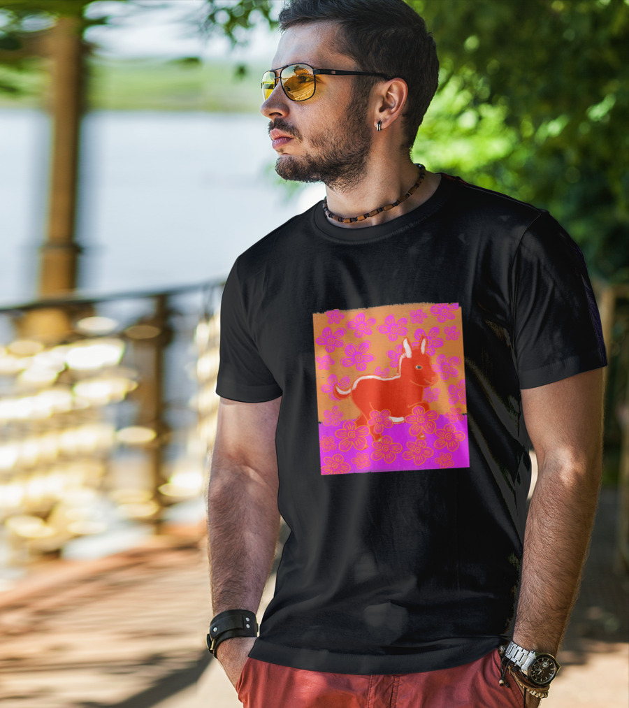 Baby Donkey In A Field Of Bright Pink Orange Flowers 1170477 T-Shirt