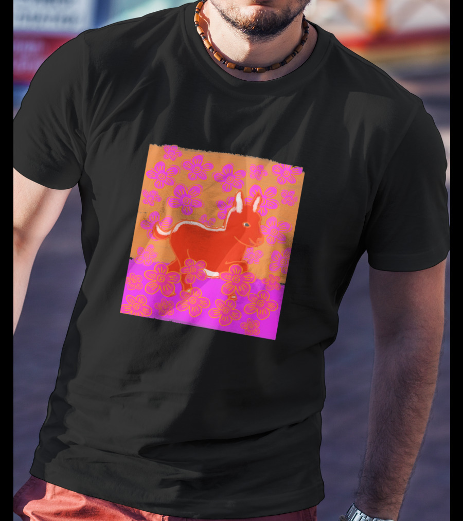 Baby Donkey In A Field Of Bright Pink Orange Flowers 1170477 T-Shirt