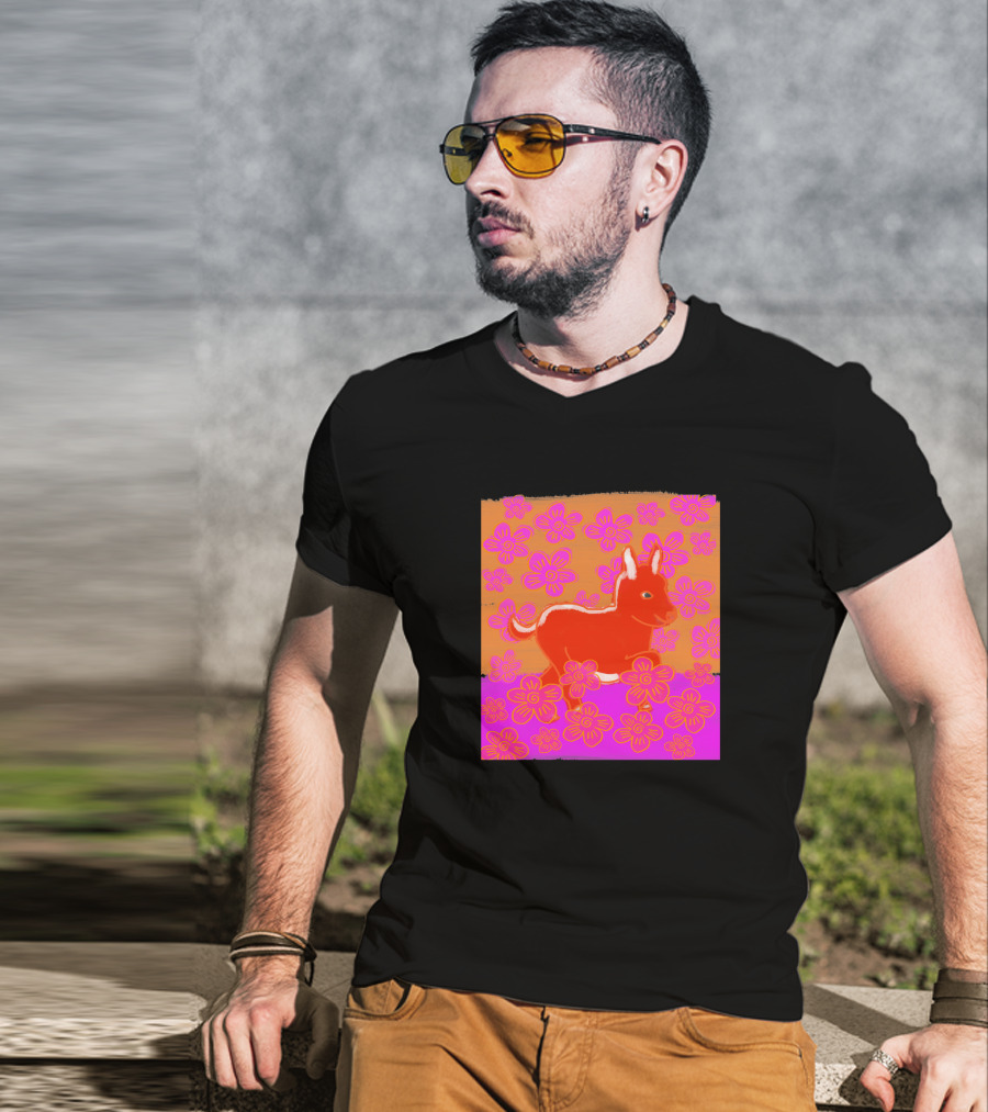 Baby Donkey In A Field Of Bright Pink Orange Flowers 1170477 T-Shirt