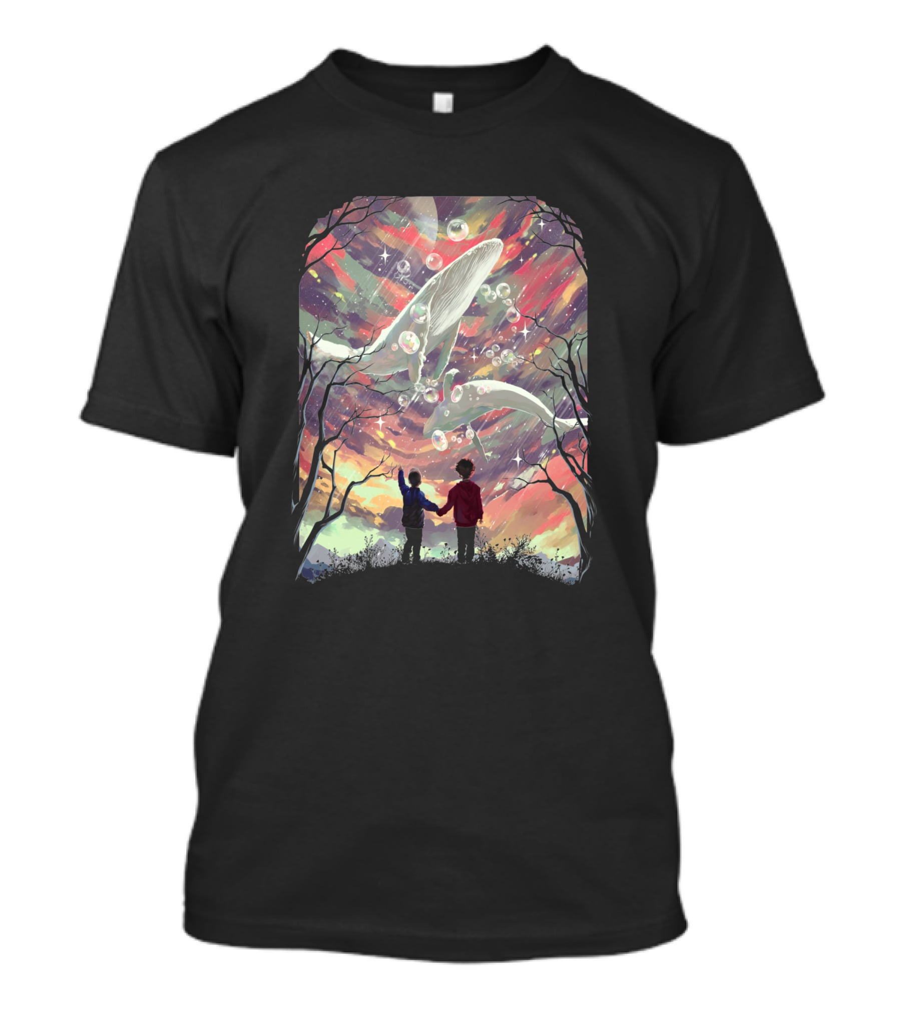Balyena 658635 Cosmic Whales And Children Under A Starry Sky T-Shirt