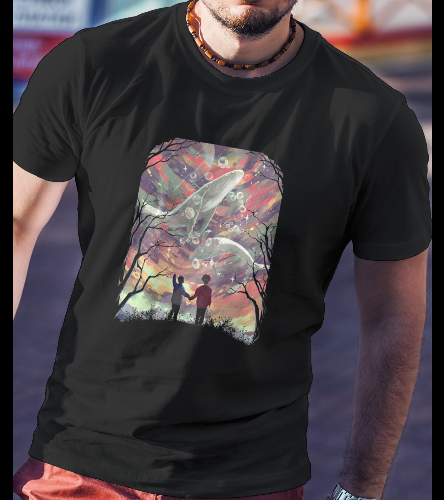 Balyena 658635 Cosmic Whales And Children Under A Starry Sky T-Shirt