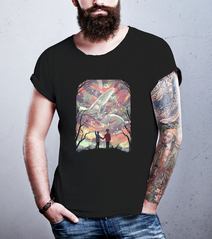Balyena 658635 Cosmic Whales And Children Under A Starry Sky T-Shirt