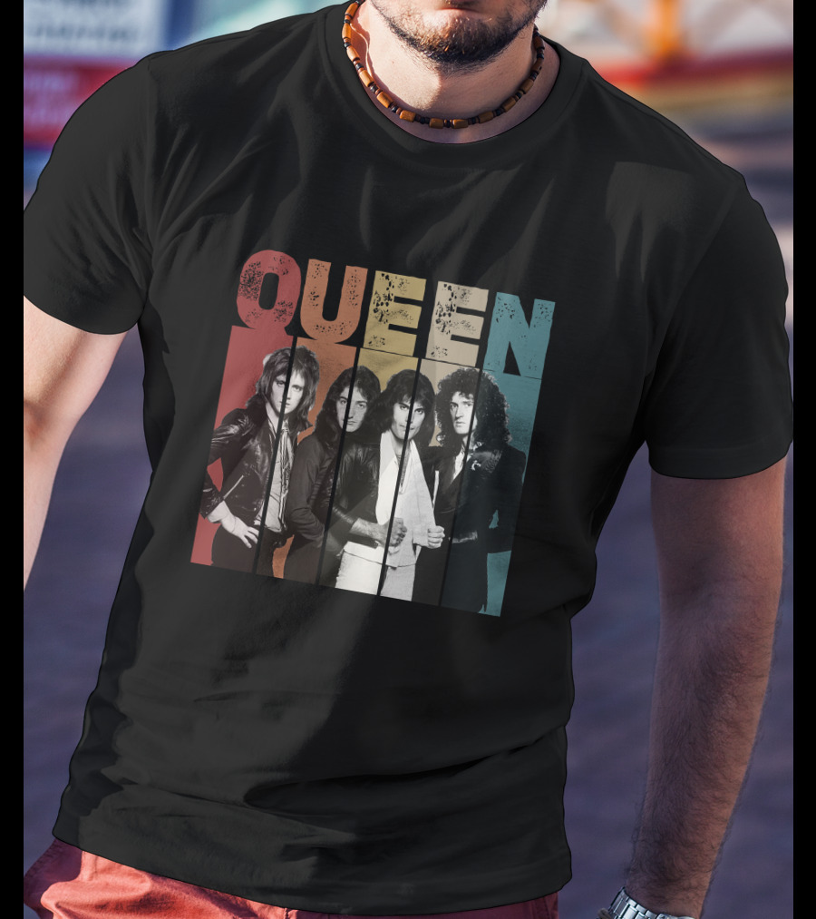 QUEEN Vintage Band Portrait Stripes T-Shirt