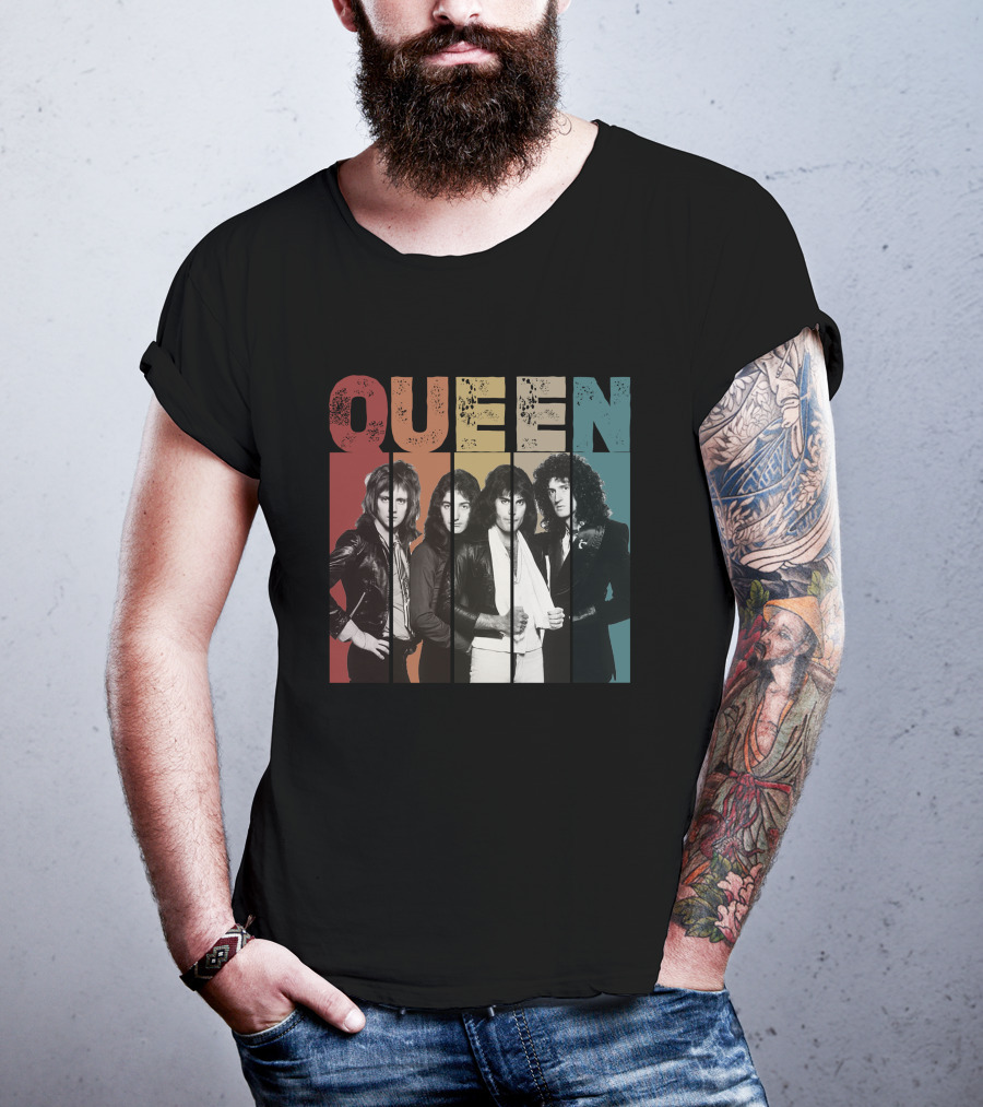 QUEEN Vintage Band Portrait Stripes T-Shirt