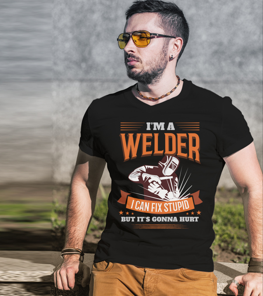 I'm A Welder I Can Fix Stupid But It's Gonna Hurt Graphic With Welding Mask And Sparks T-Shirt