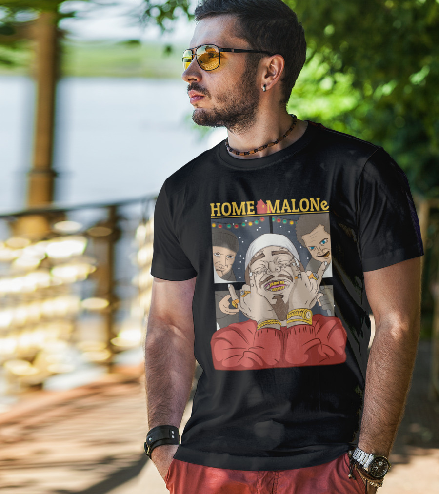 Home Malone Parody Featuring Post Malone Holiday Mashup With Home Alone Villains T-Shirt