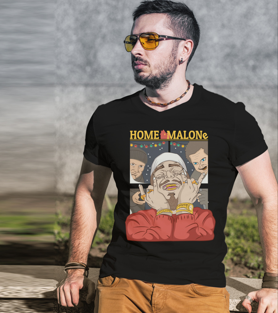 Home Malone Parody Featuring Post Malone Holiday Mashup With Home Alone Villains T-Shirt