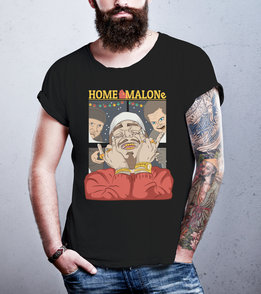 Home Malone Parody Featuring Post Malone Holiday Mashup With Home Alone Villains T-Shirt