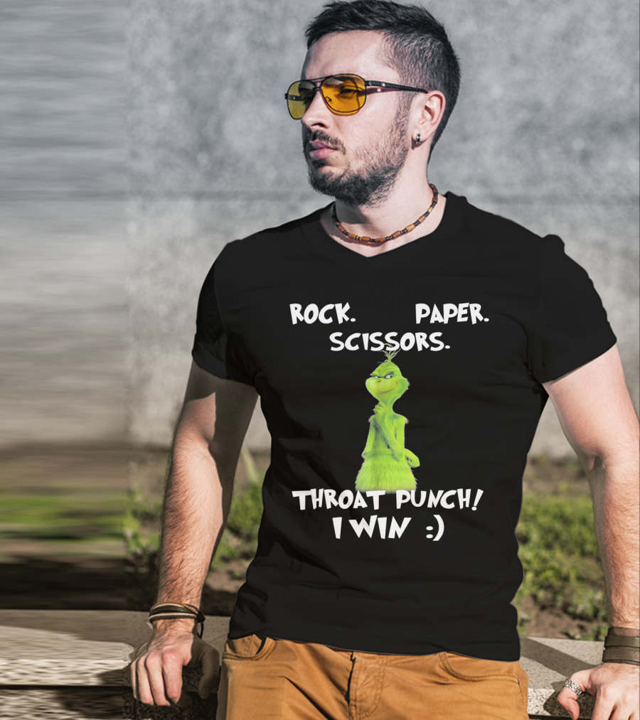 Rock Paper Scissors Throat Punch I Win Grinch Dr Seuss Text T-Shirt