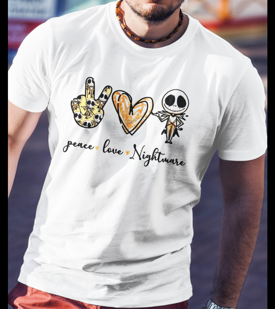 Peace Love Nightmare Skellington Halloween Icons T-Shirt
