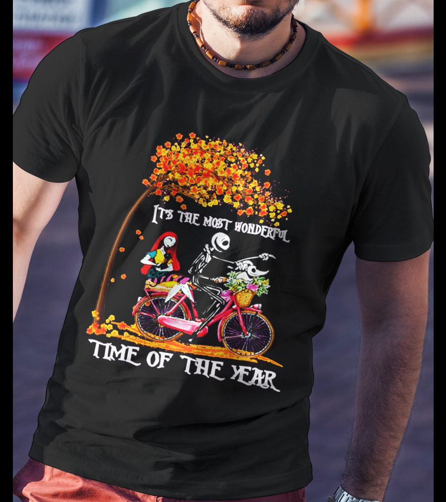 IT'S THE MOST WONDERFUL TIME OF THE YEAR Halloween Characters Riding Bike T-Shirt