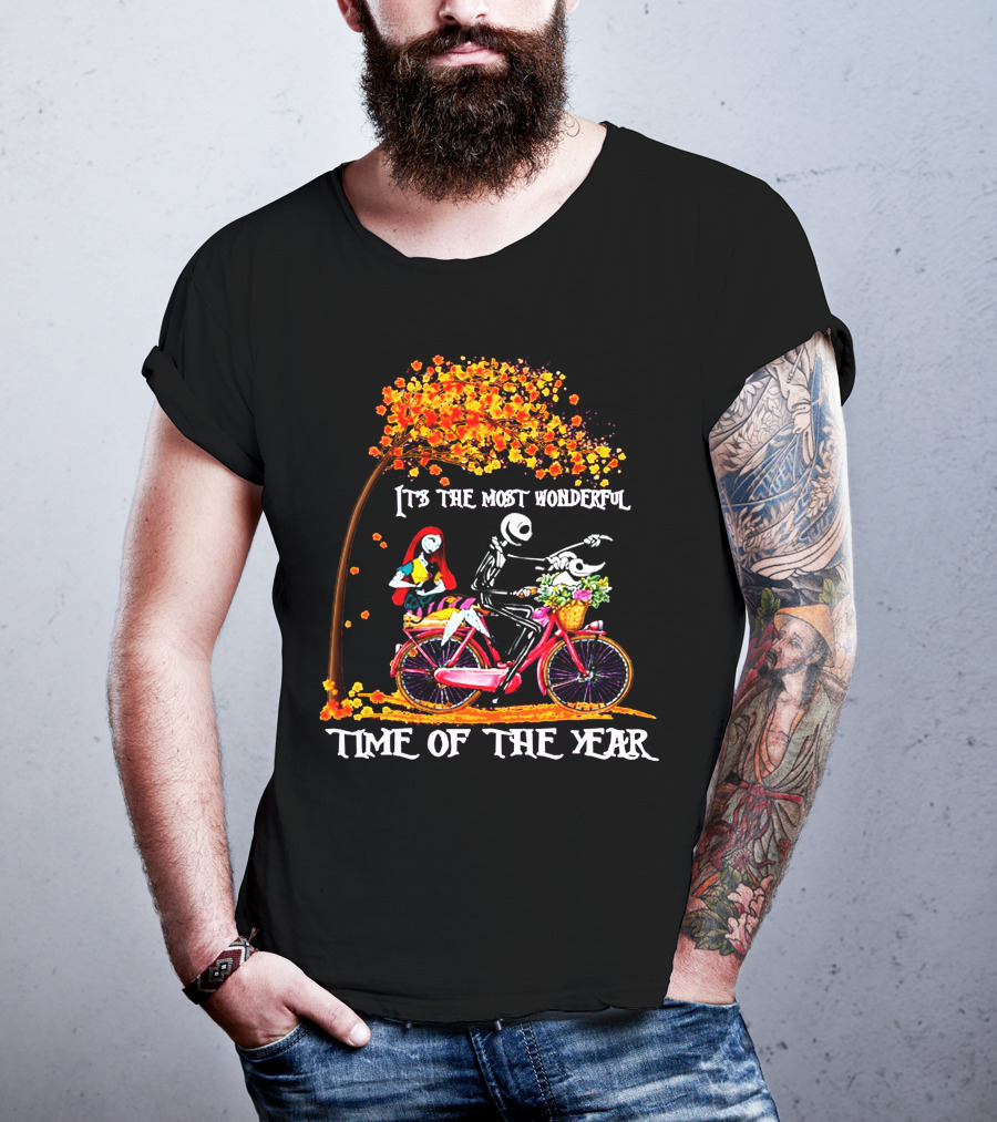 IT'S THE MOST WONDERFUL TIME OF THE YEAR Halloween Characters Riding Bike T-Shirt