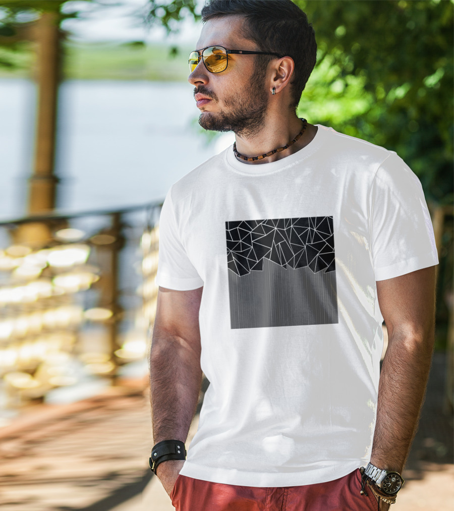 Ab Lines Down Black Geometric Abstract T-Shirt