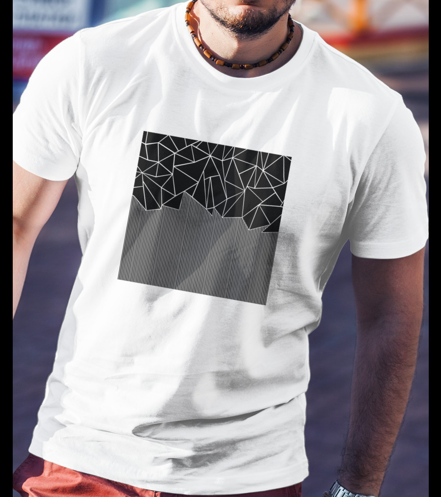 Ab Lines Down Black Geometric Abstract T-Shirt