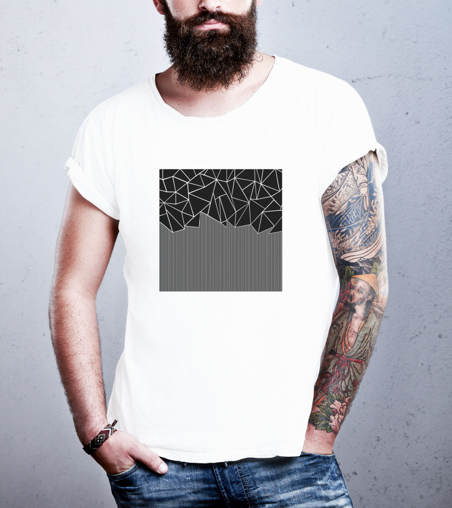 Ab Lines Down Black Geometric Abstract T-Shirt