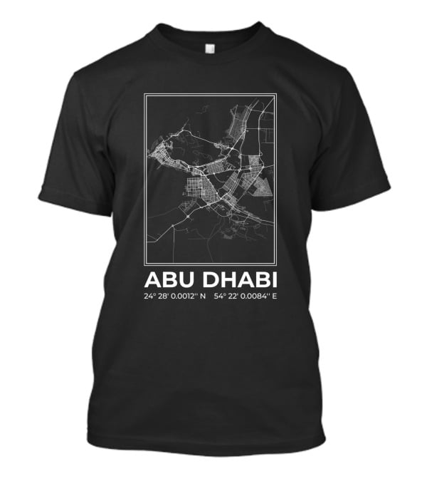 Abu Dhabi Minimalist Map Black 24° 28' 0.0012'' N 54° 22' 0.0084'' E T-Shirt