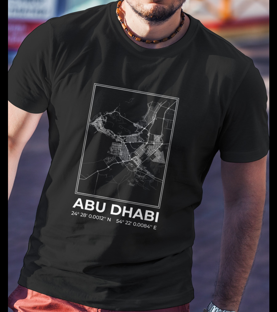 Abu Dhabi Minimalist Map Black 24° 28' 0.0012'' N 54° 22' 0.0084'' E T-Shirt
