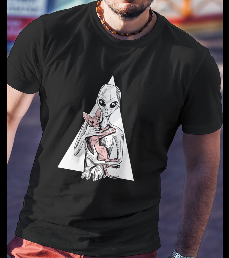 Alien And Sphynx Cat With Triangle Backdrop 1156960 T-Shirt