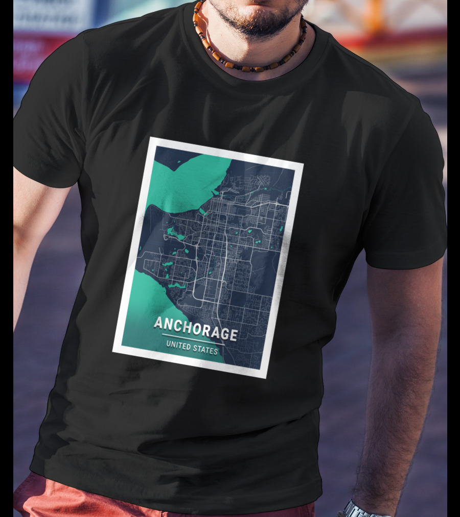 Anchorage United States Blue Dark City Map T-Shirt