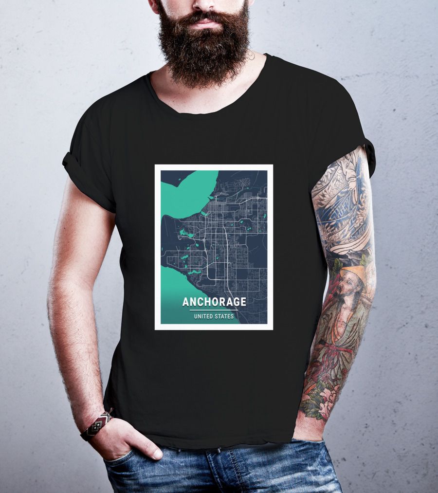 Anchorage United States Blue Dark City Map T-Shirt