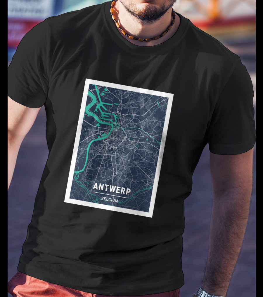 Antwerp Belgium Blue Dark City Map Street Details 1730196 T-Shirt