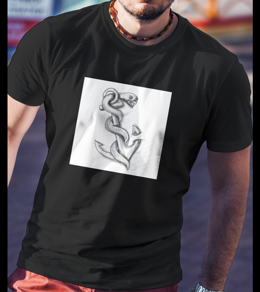 Asclepius Snake Wrapped Around Nautical Anchor T-Shirt
