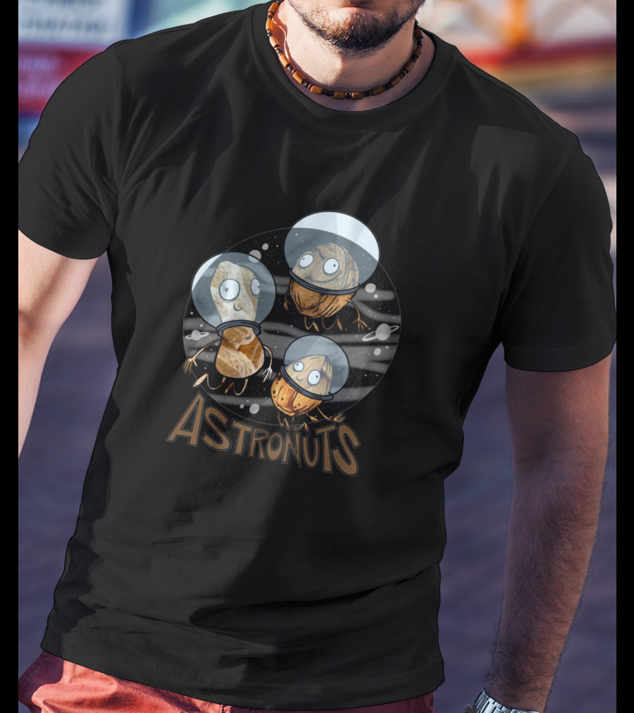 Astronuts 118341 Goofy Nuts In Space Helmets Floating In Outer Space T-Shirt