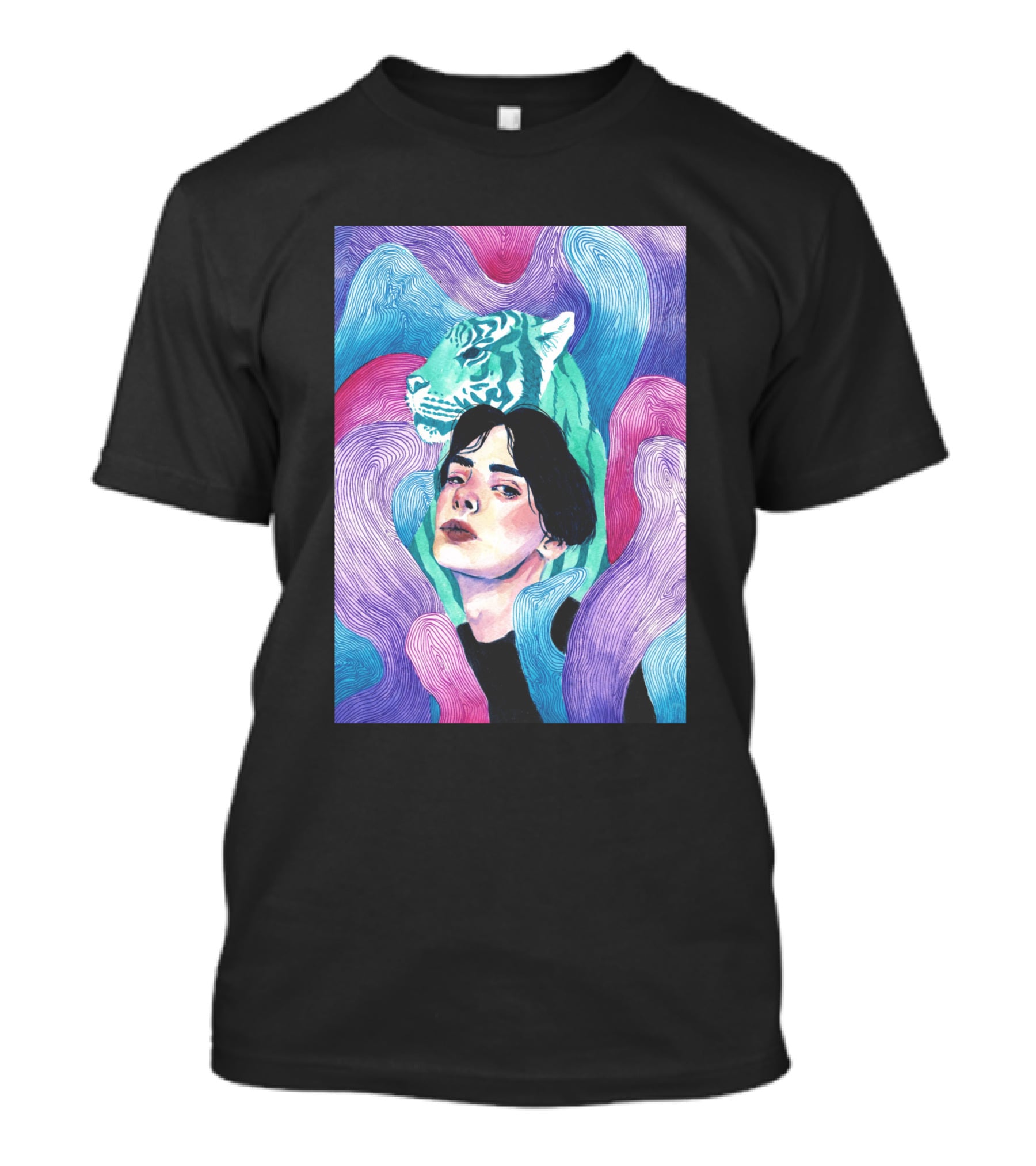 Aura 916131 Psychedelic Tiger And Portrait Fusion T-Shirt