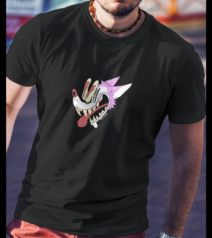 Awooga 10350 Cartoon Wolf Head With Glitchy Yellow And Red Eyes T-Shirt