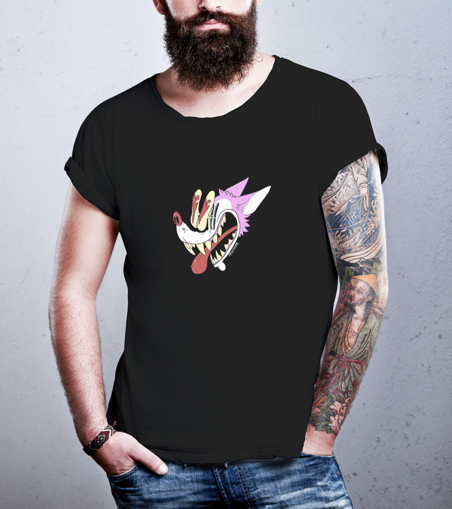 Awooga 10350 Cartoon Wolf Head With Glitchy Yellow And Red Eyes T-Shirt