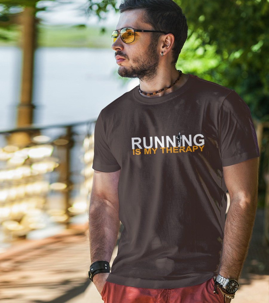 RUNNING IS MY THERAPY Jogger Icon In Letter N T-Shirt