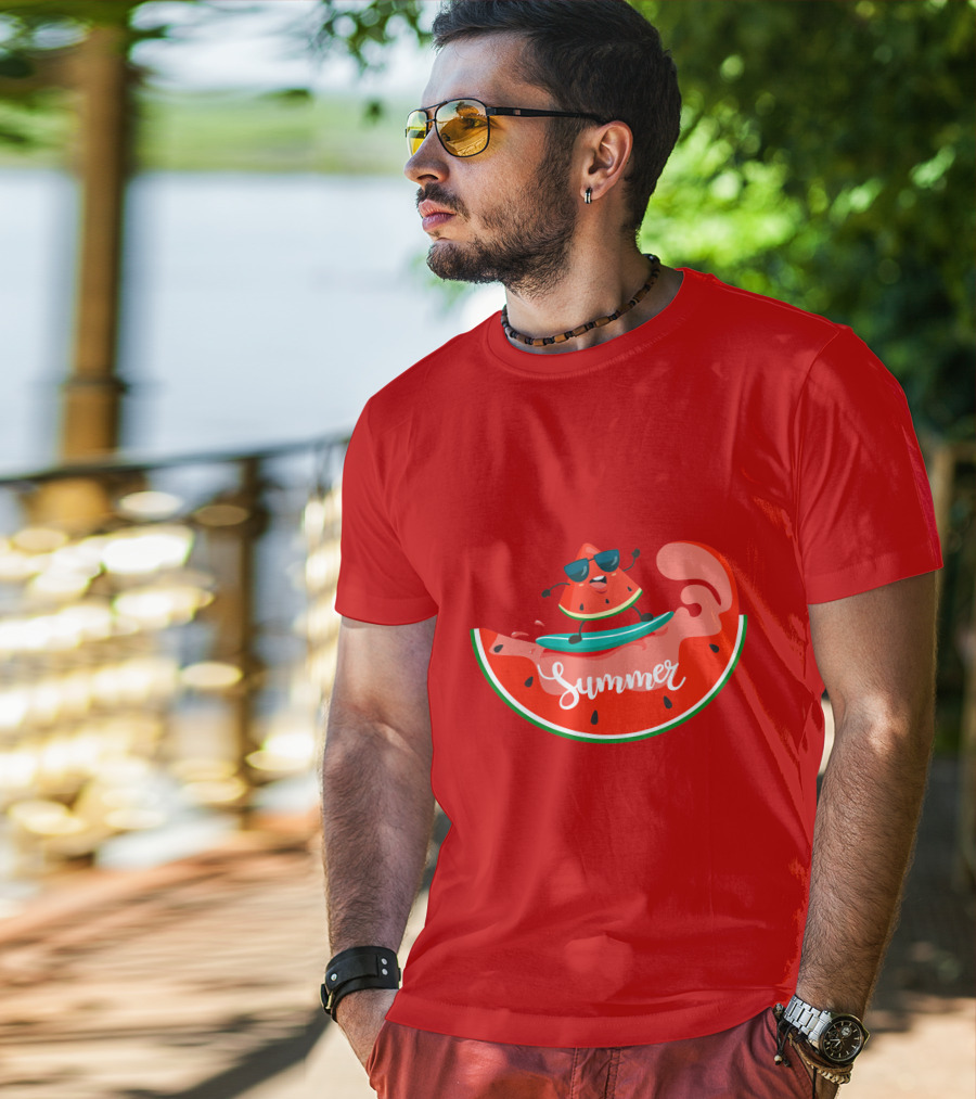 Summer Vacation Watermelon Surfing Trip Fun T-Shirt