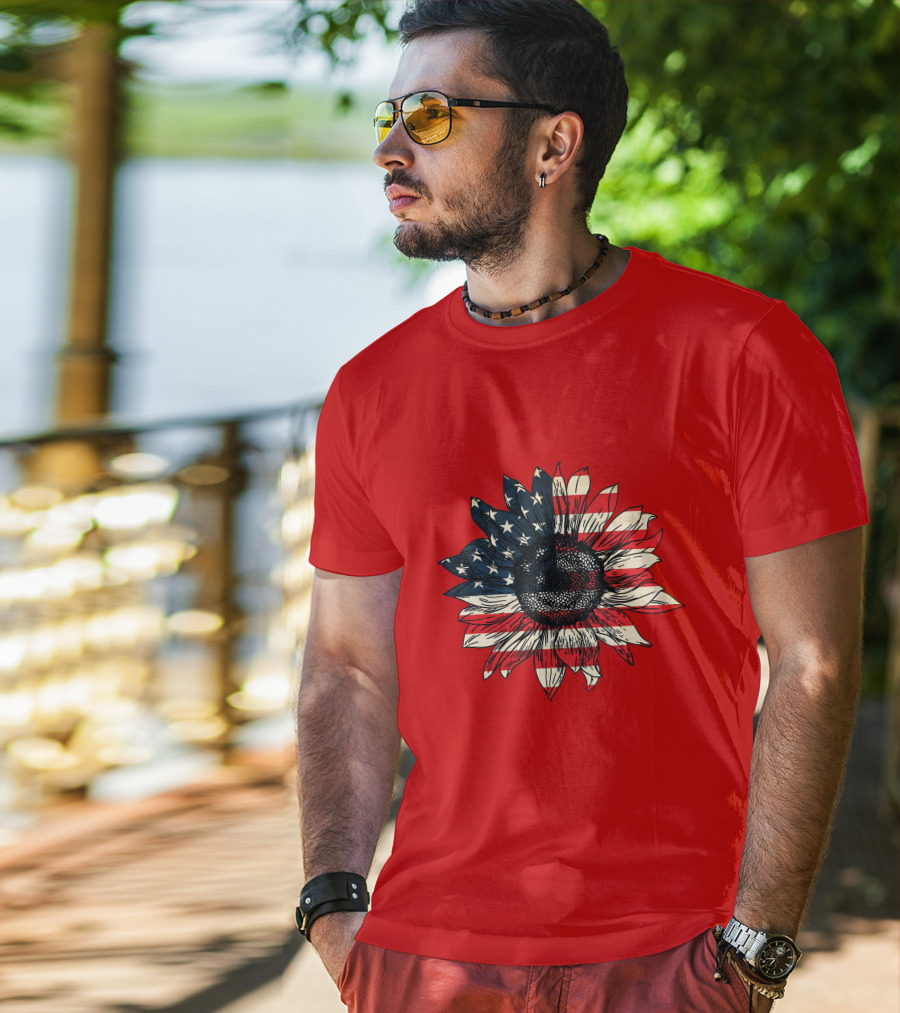 Sunflower American Flag USA Independence Day Flower T-Shirt