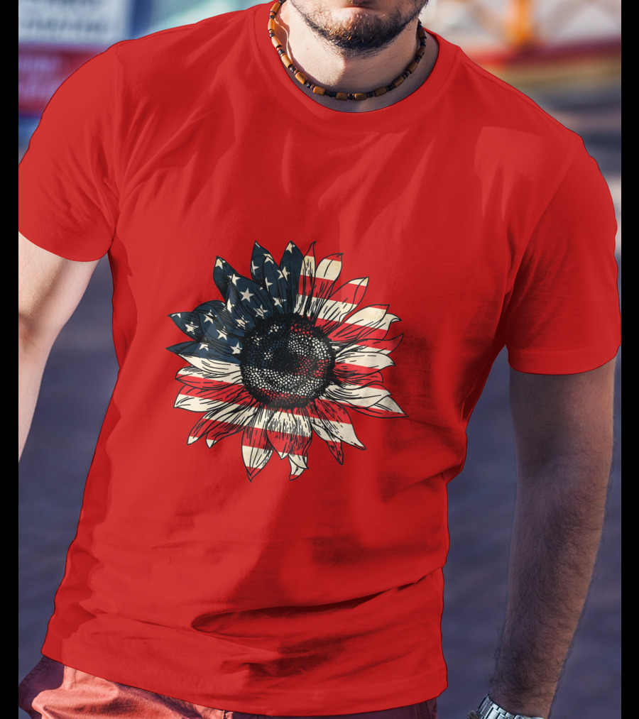 Sunflower American Flag USA Independence Day Flower T-Shirt