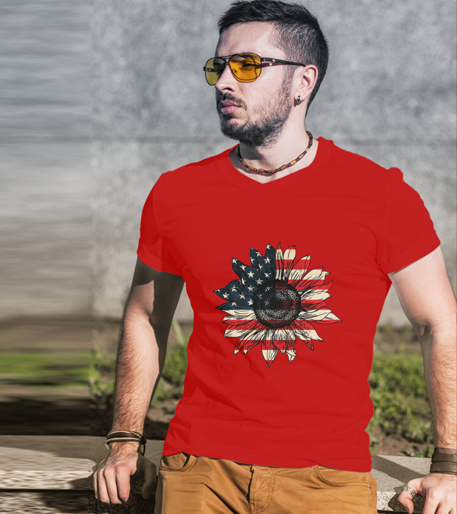 Sunflower American Flag USA Independence Day Flower T-Shirt