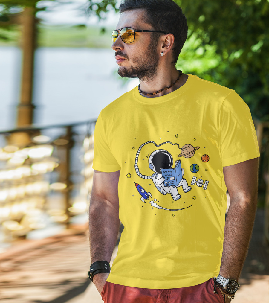 Reading Galaxy News Astronaut With Planets And Rocket T-Shirt