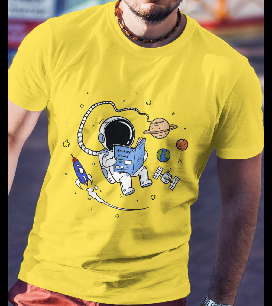 Reading Galaxy News Astronaut With Planets And Rocket T-Shirt